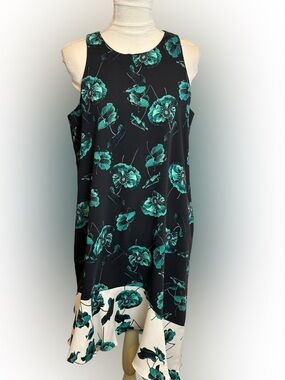 Alfani Black &‎ Blue- Green Floral Midi Hi Low Dress 12
